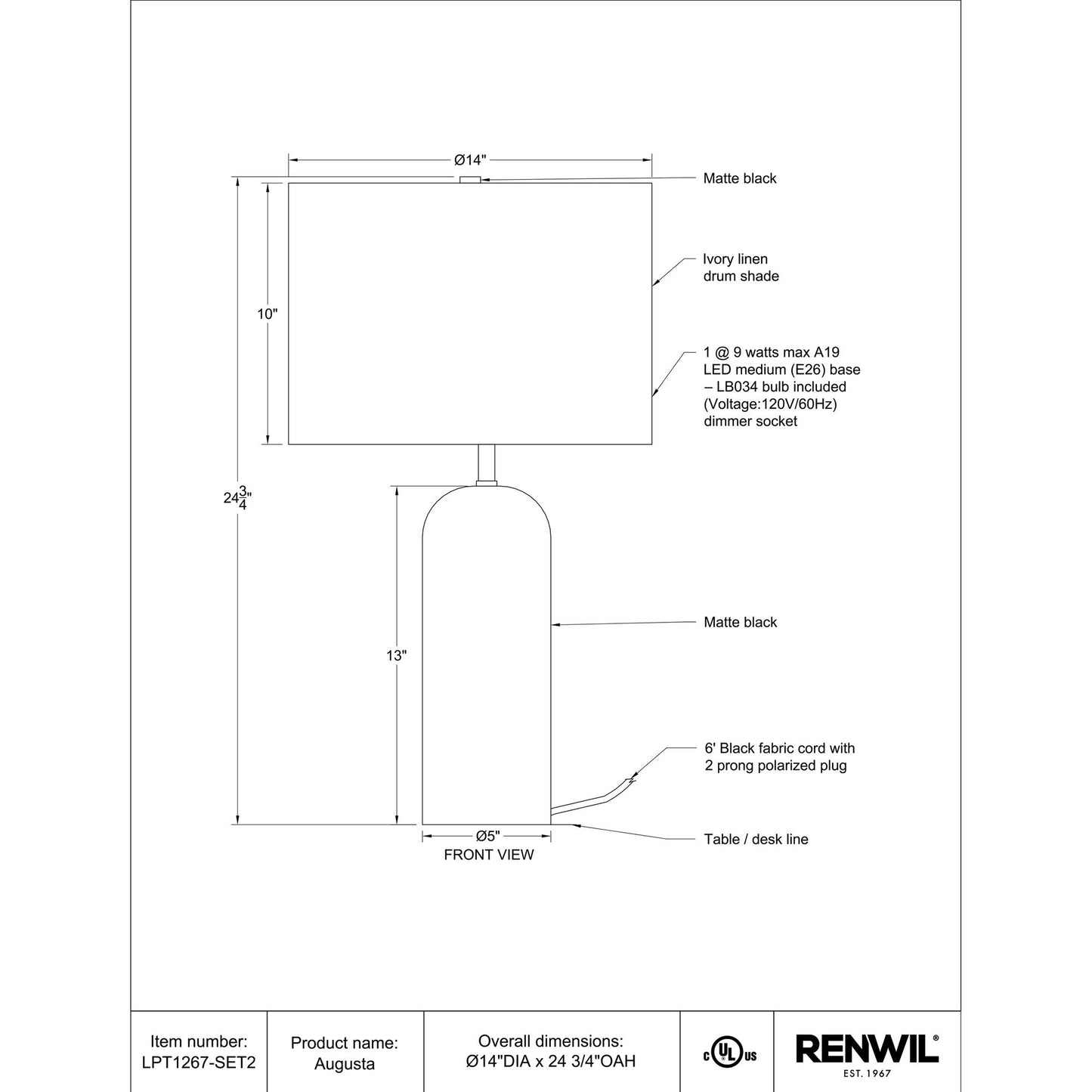 Augusta Table Lamp S/2